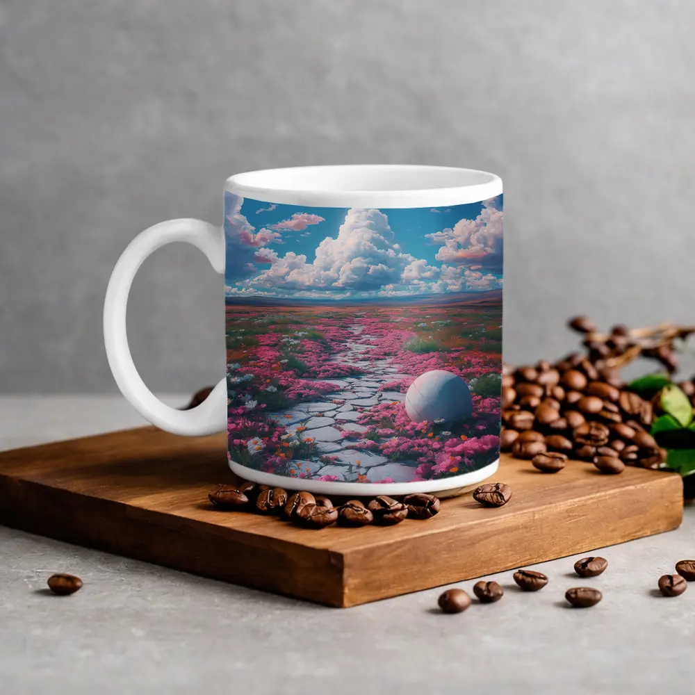 Pink Flower Field Stone Path Surreal – Mugs