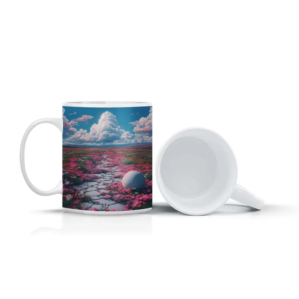 Pink Flower Field Stone Path Surreal – Mugs