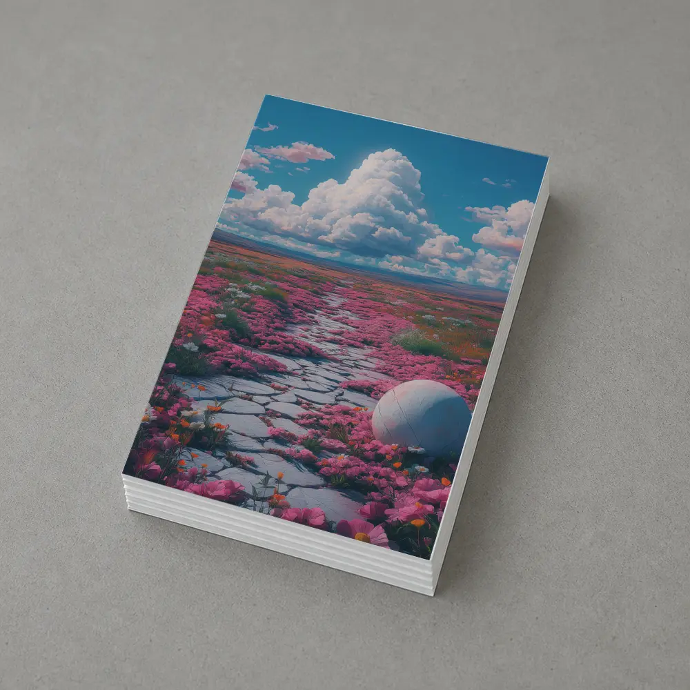 Pink Flower Field Stone Path Surreal – Postcards