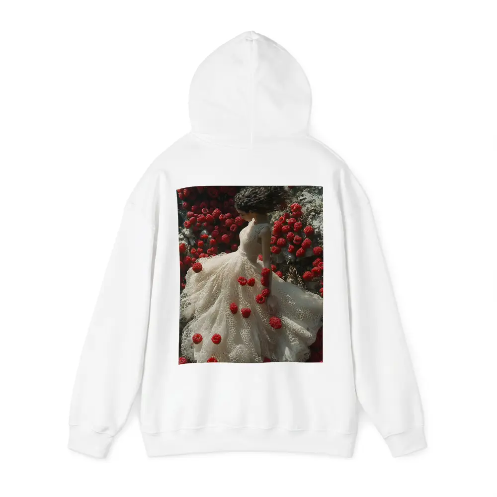Woman White Lace Dress Red Raspberries Fantasy – Hoodies