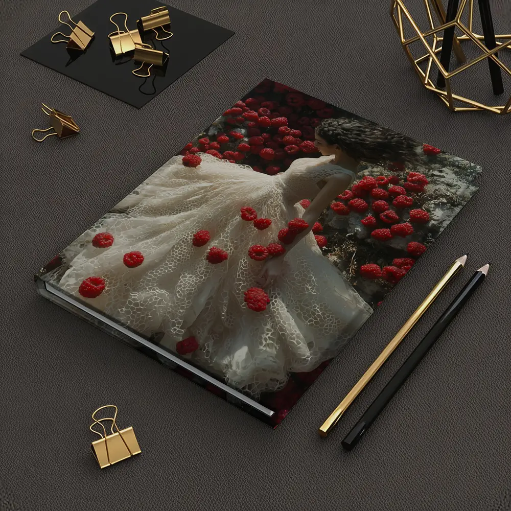 Woman White Lace Dress Red Raspberries Fantasy – Notebooks