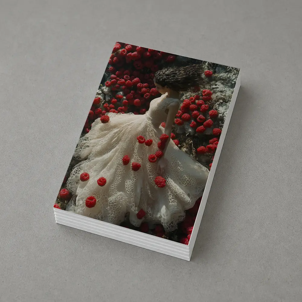 Woman White Lace Dress Red Raspberries Fantasy – Postcards