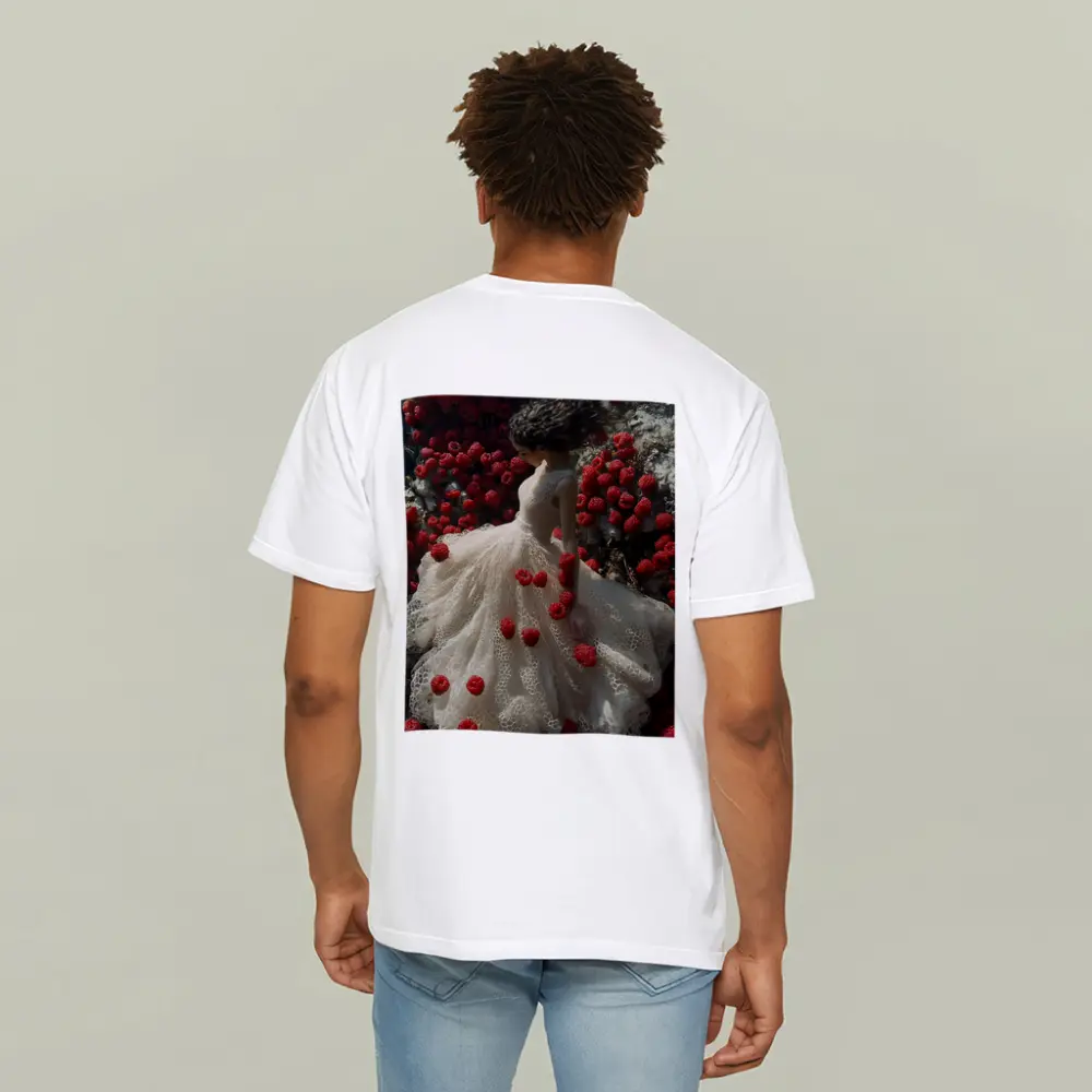 Woman White Lace Dress Red Raspberries Fantasy – T-Shirts