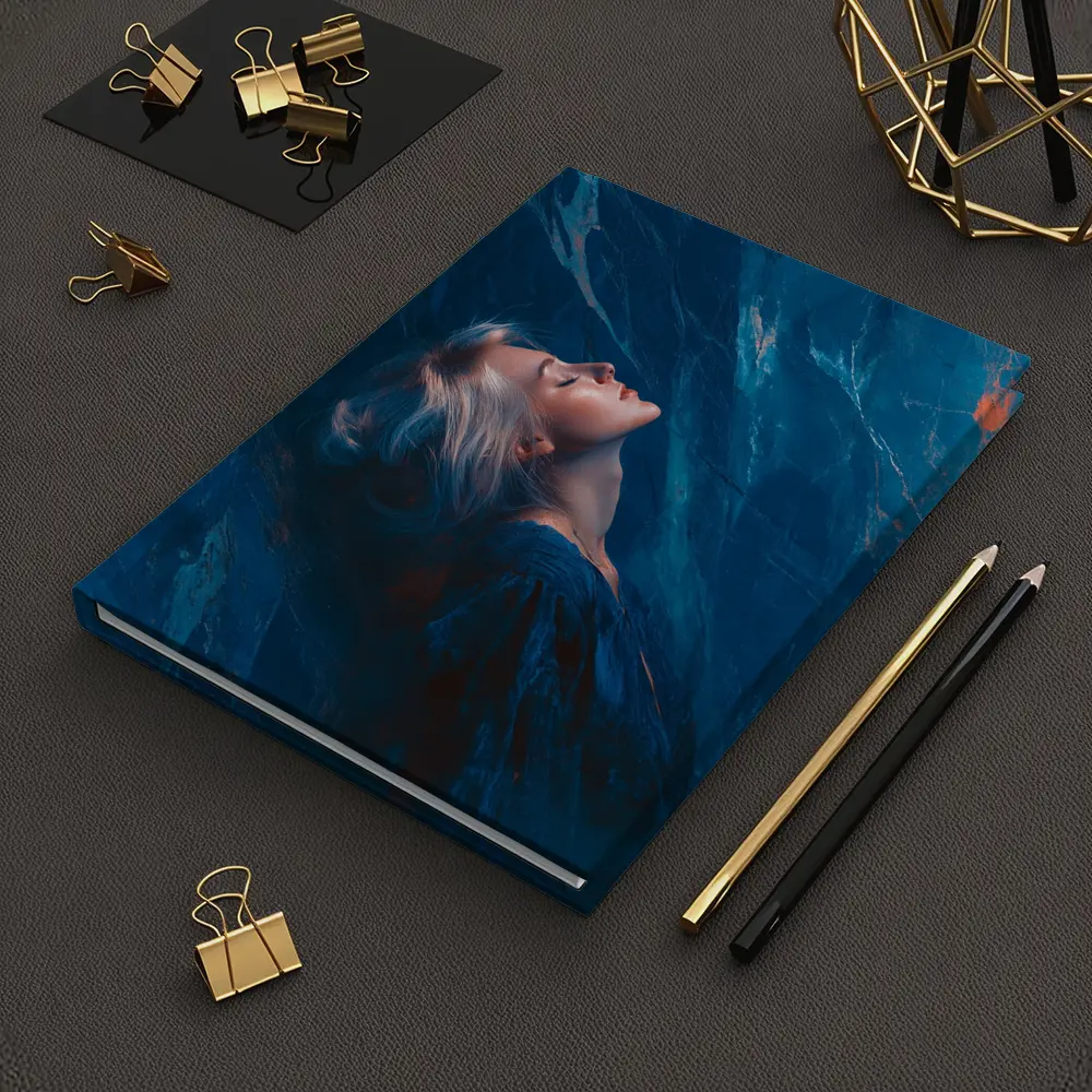 Woman Resting Against Blue Marble Background – Notebooks
