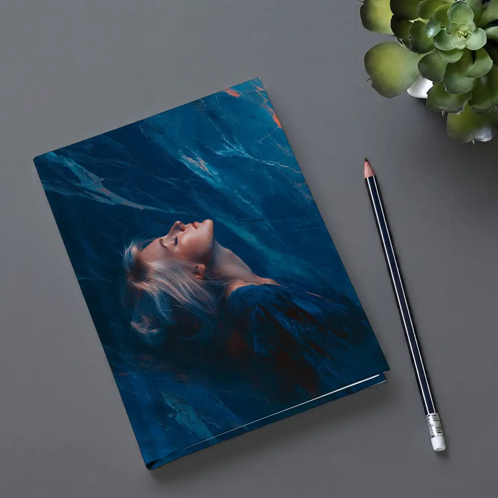Woman Resting Against Blue Marble Background – Notebooks