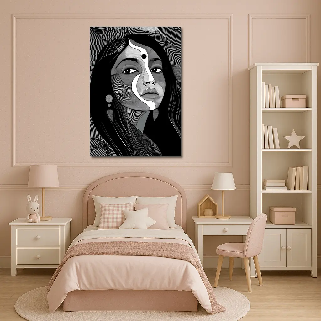 Black White Line Art Woman Portrait – Wall Art