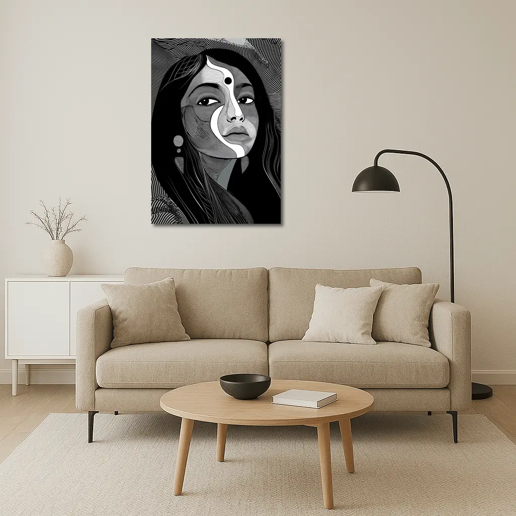 Black White Line Art Woman Portrait – Wall Art