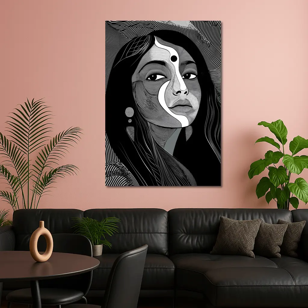 Black White Line Art Woman Portrait – Wall Art