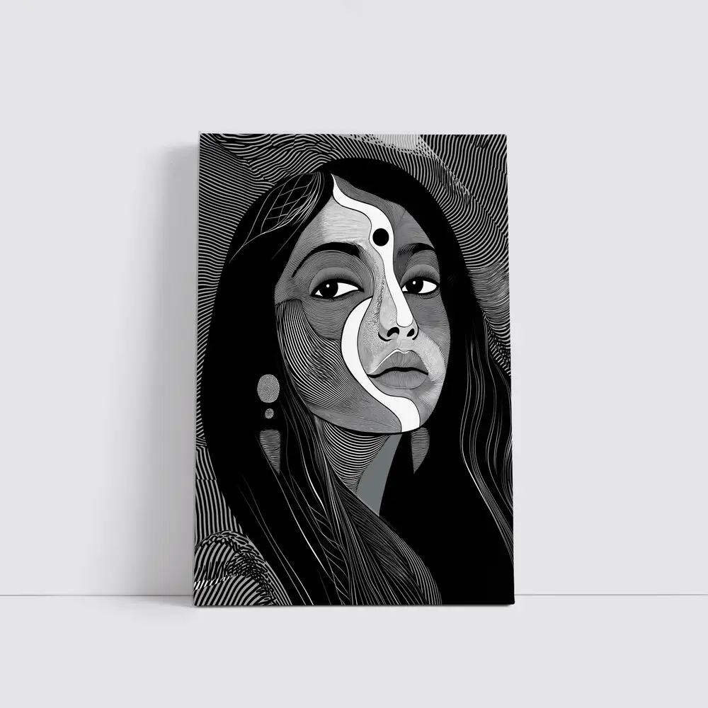 Black White Line Art Woman Portrait – Wall Art