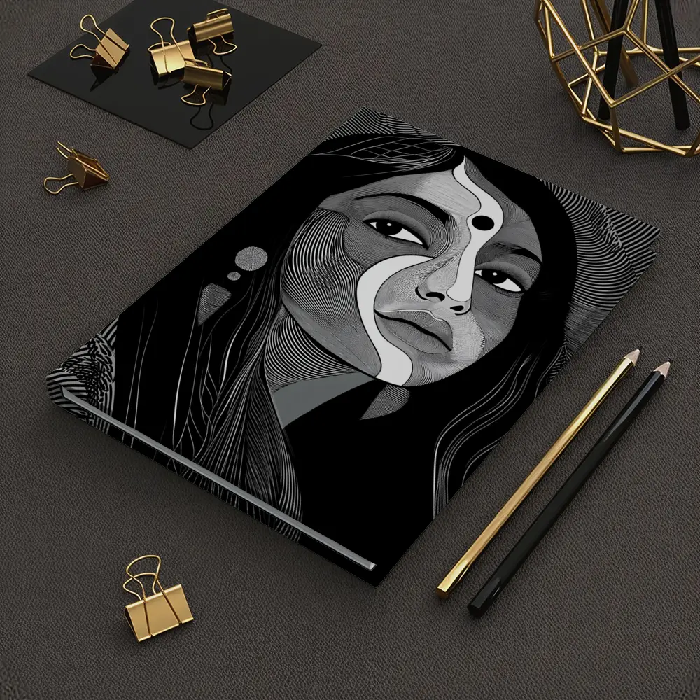 Black White Line Art Woman Portrait – Notebooks