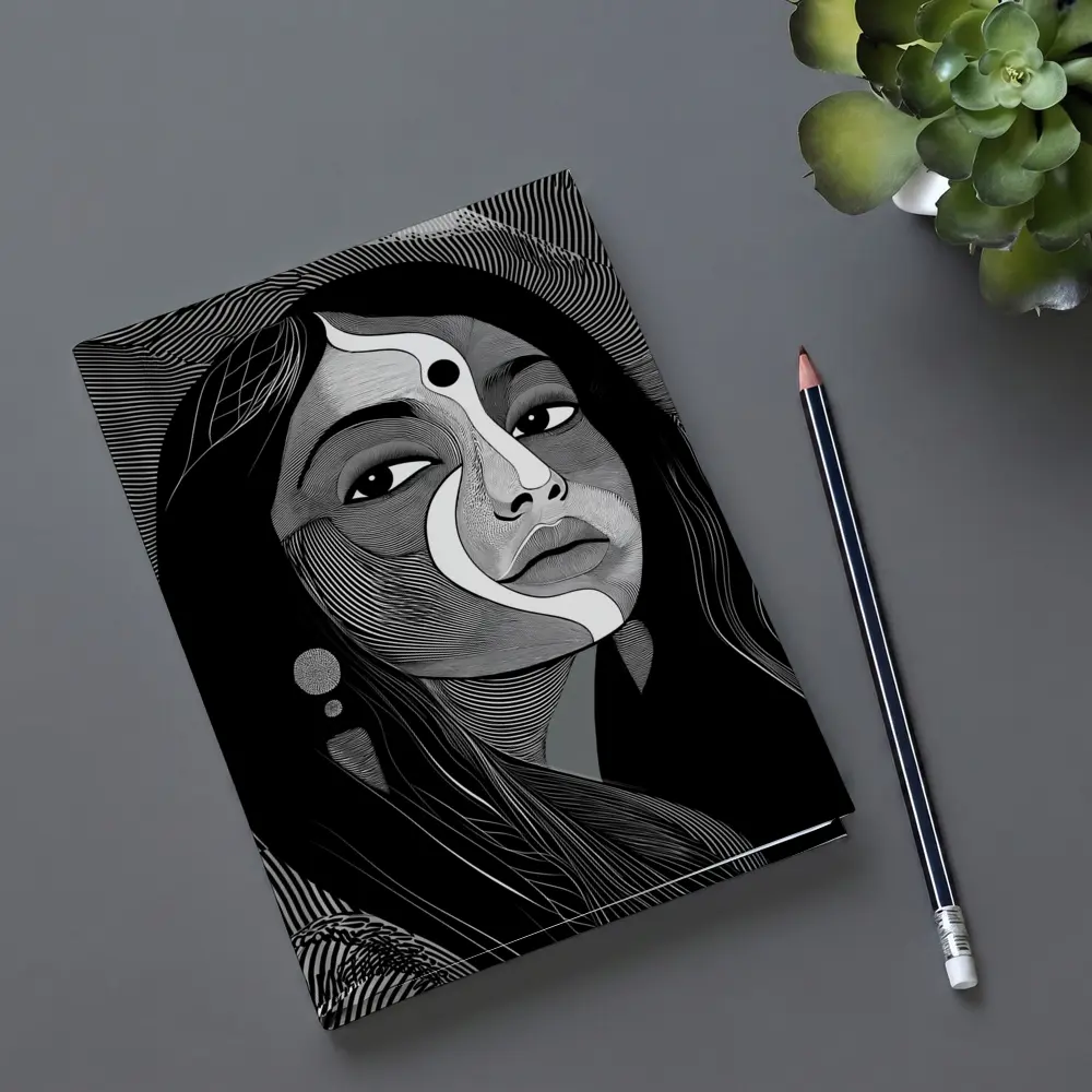 Black White Line Art Woman Portrait – Notebooks
