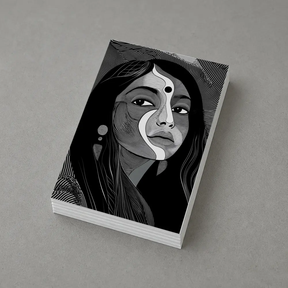 Black White Line Art Woman Portrait – Postcards
