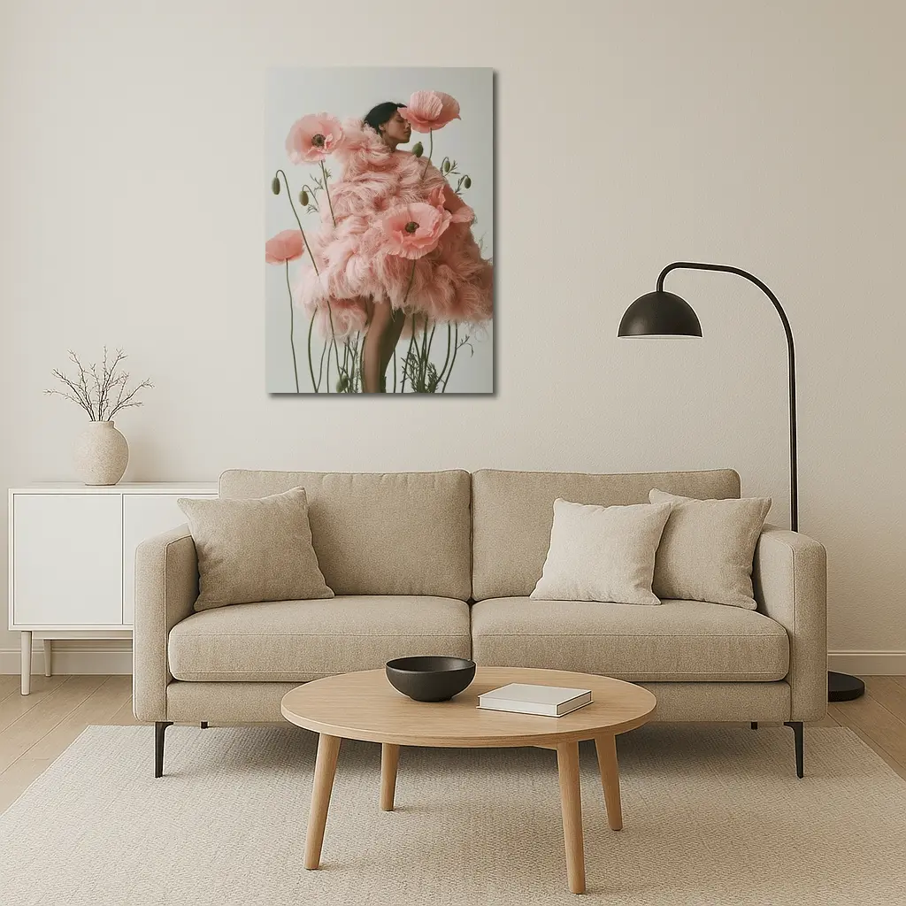 Woman Pink Poppy Flowers Fashion Editorial Art – Wall Art