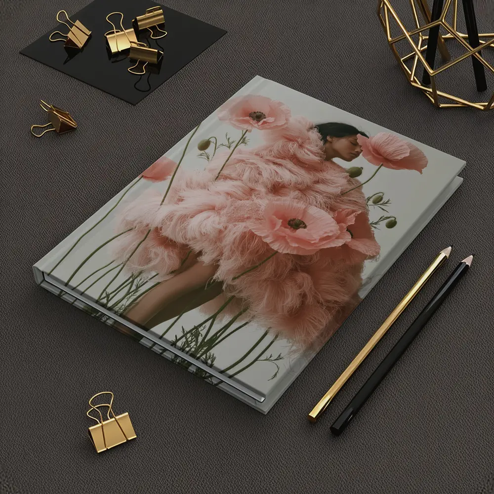 Woman Pink Poppy Flowers Fashion Editorial Art – Notebooks