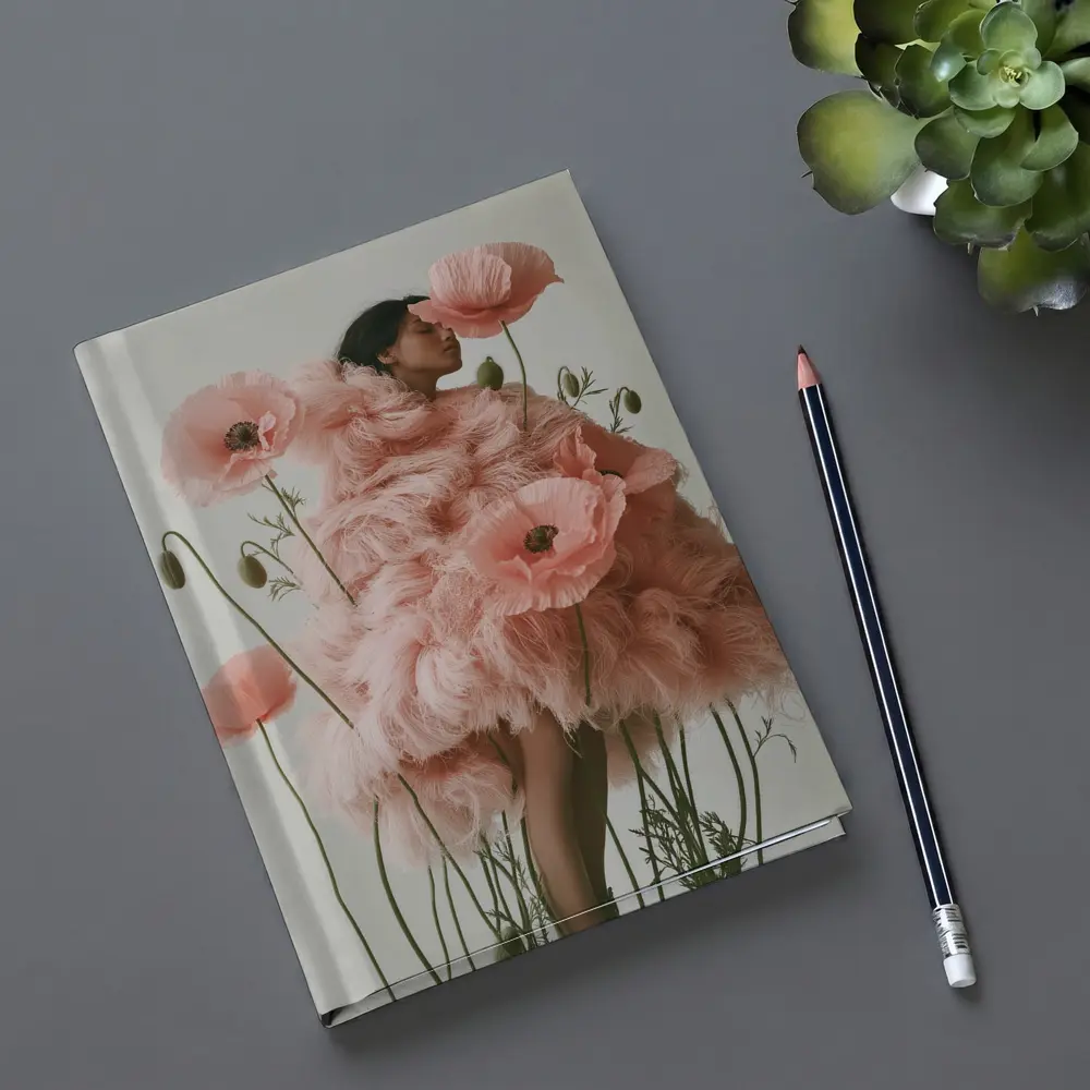 Woman Pink Poppy Flowers Fashion Editorial Art – Notebooks