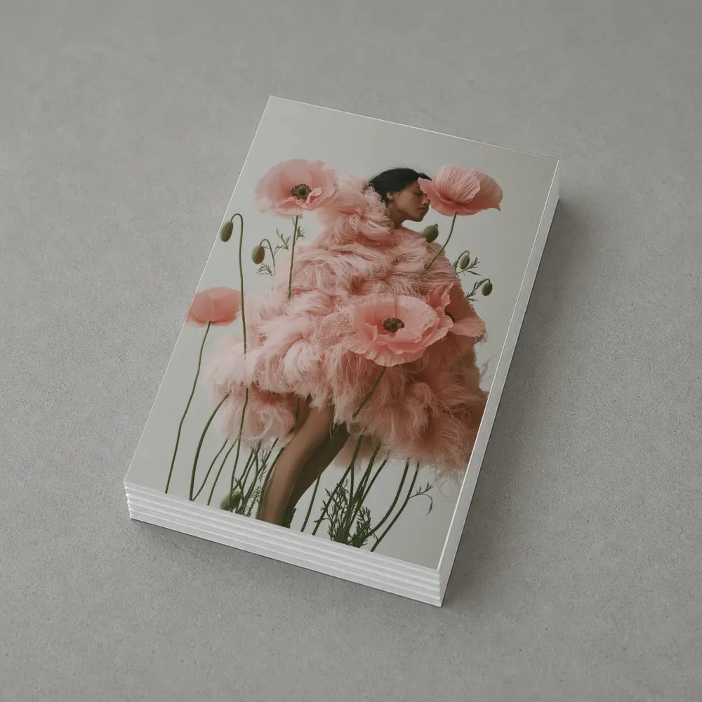 Woman Pink Poppy Flowers Fashion Editorial Art – Postcards