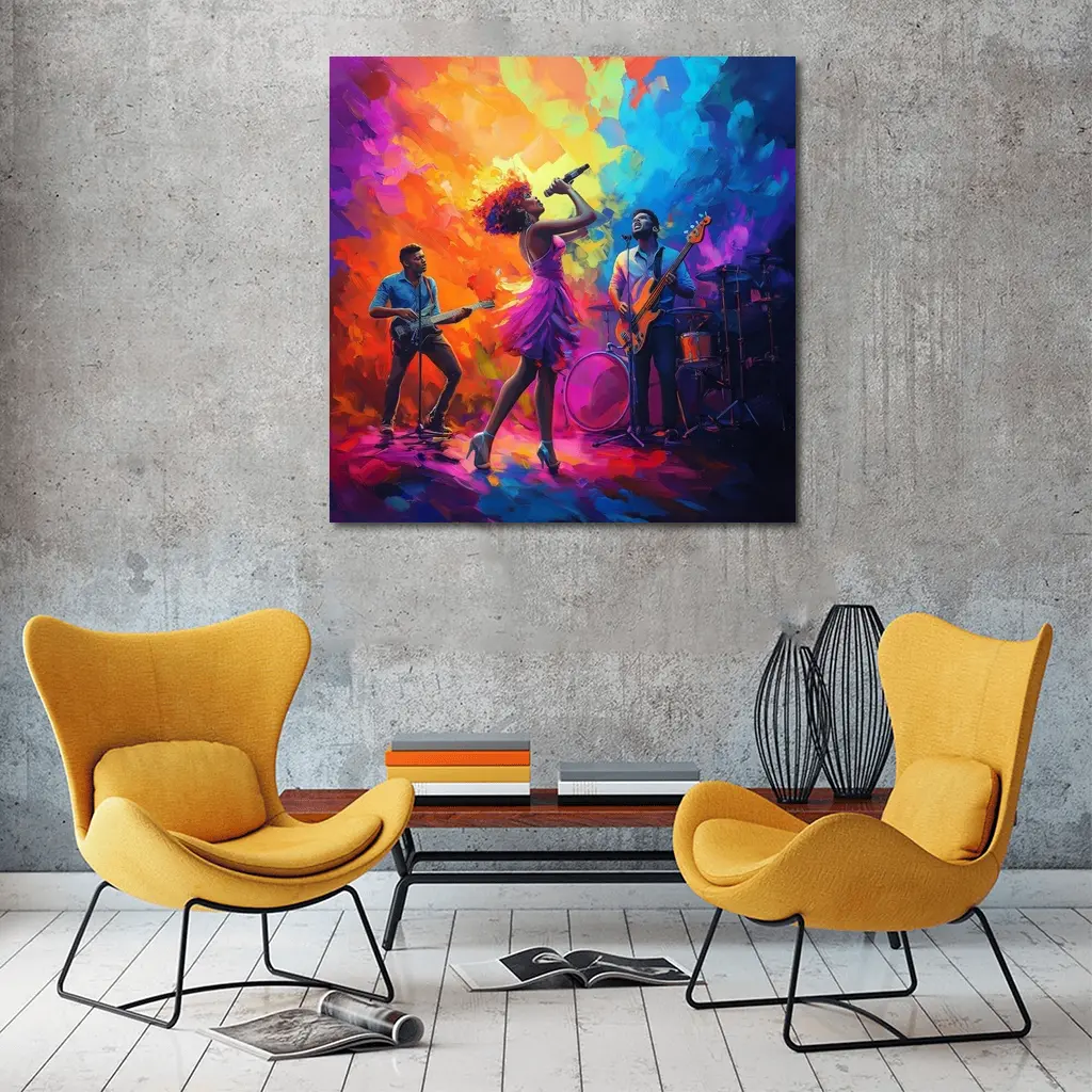 Live Band Singer Oil Paint Colorful Art – Wall Art