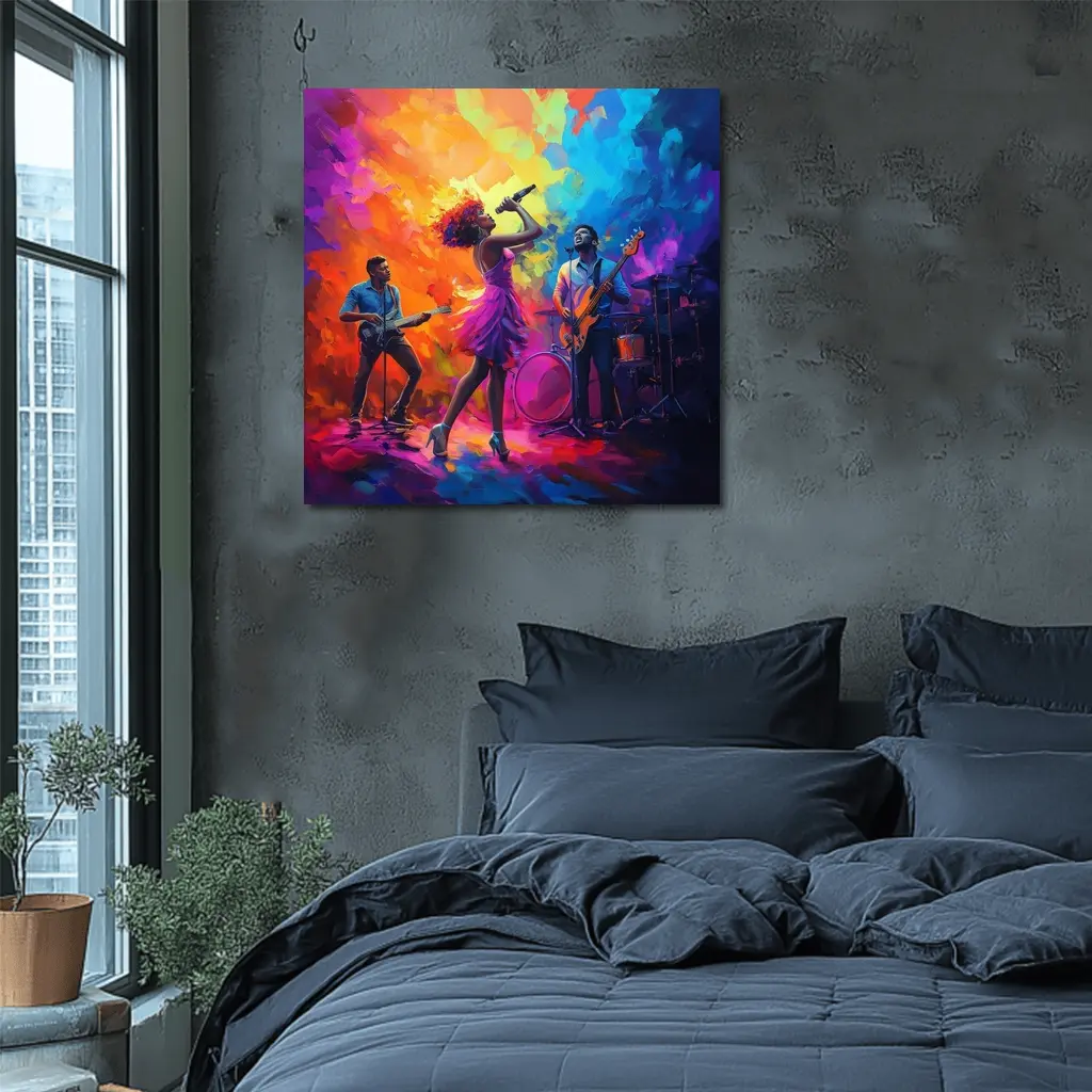 Live Band Singer Oil Paint Colorful Art – Wall Art