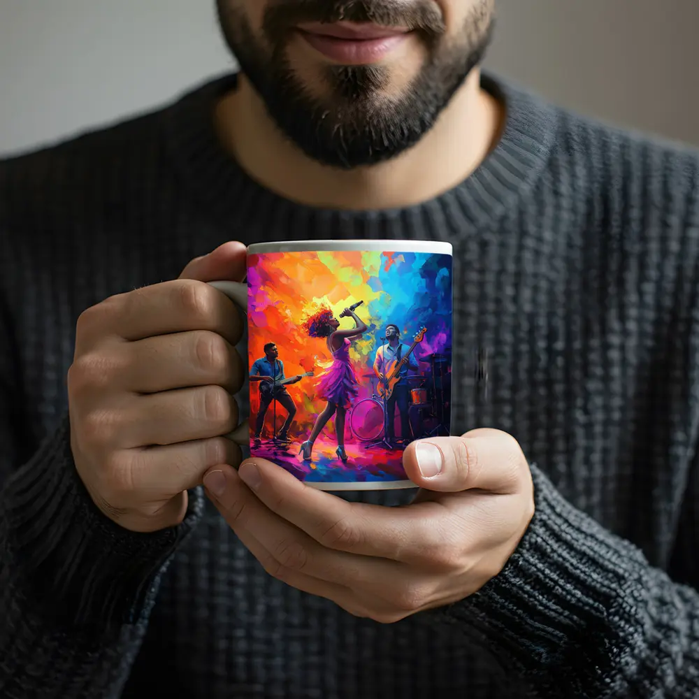 Live Band Singer Oil Paint Colorful Art – Mugs
