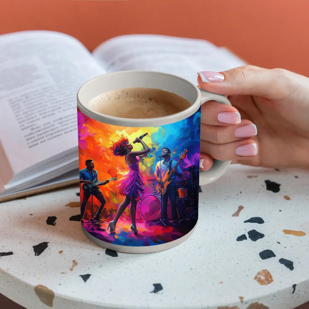 Live Band Singer Oil Paint Colorful Art – Mugs