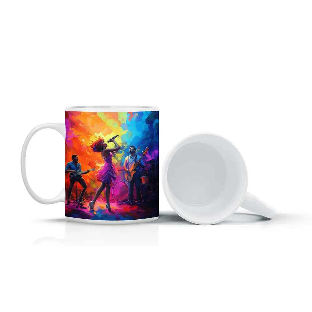 Live Band Singer Oil Paint Colorful Art – Mugs