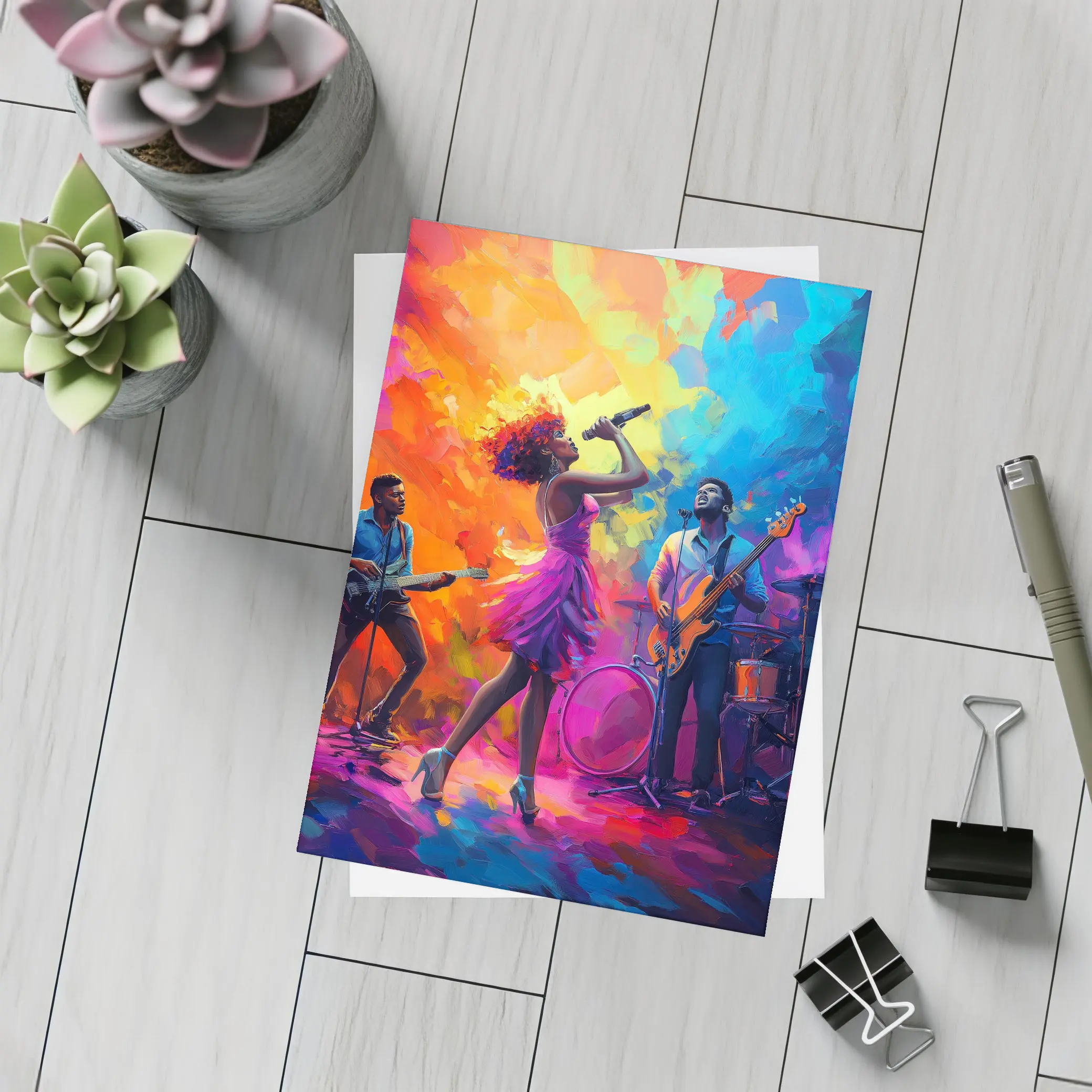 Live Band Singer Oil Paint Colorful Art – Postcards