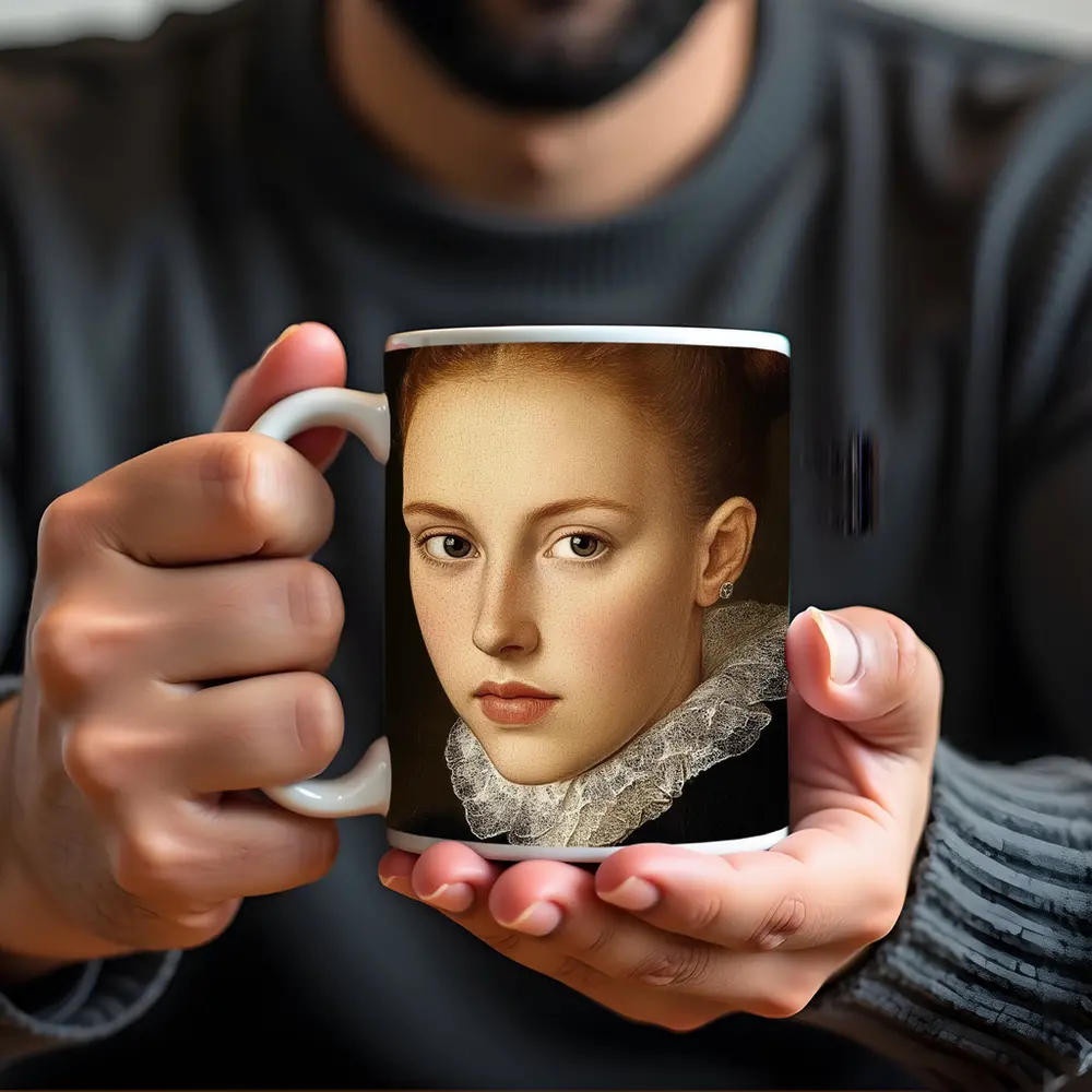 Renaissance Portrait Young Girl Lace Collar – Mugs