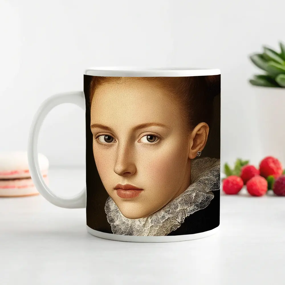 Renaissance Portrait Young Girl Lace Collar – Mugs