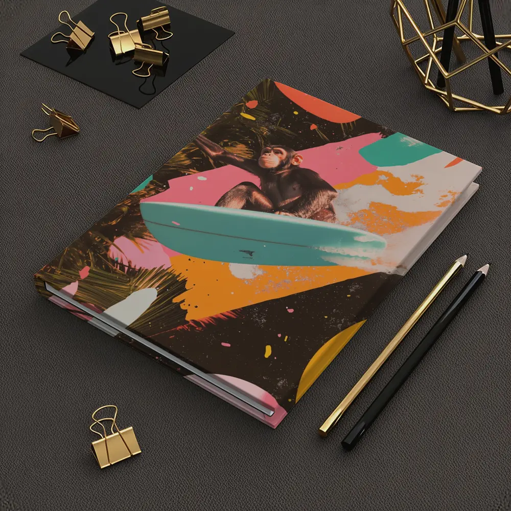 Chimpanzee Surfing Colorful Pop Art Collage – Notebooks
