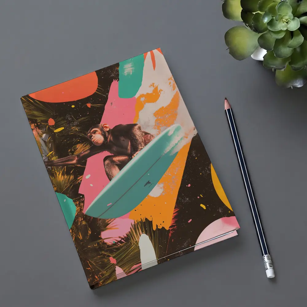Chimpanzee Surfing Colorful Pop Art Collage – Notebooks