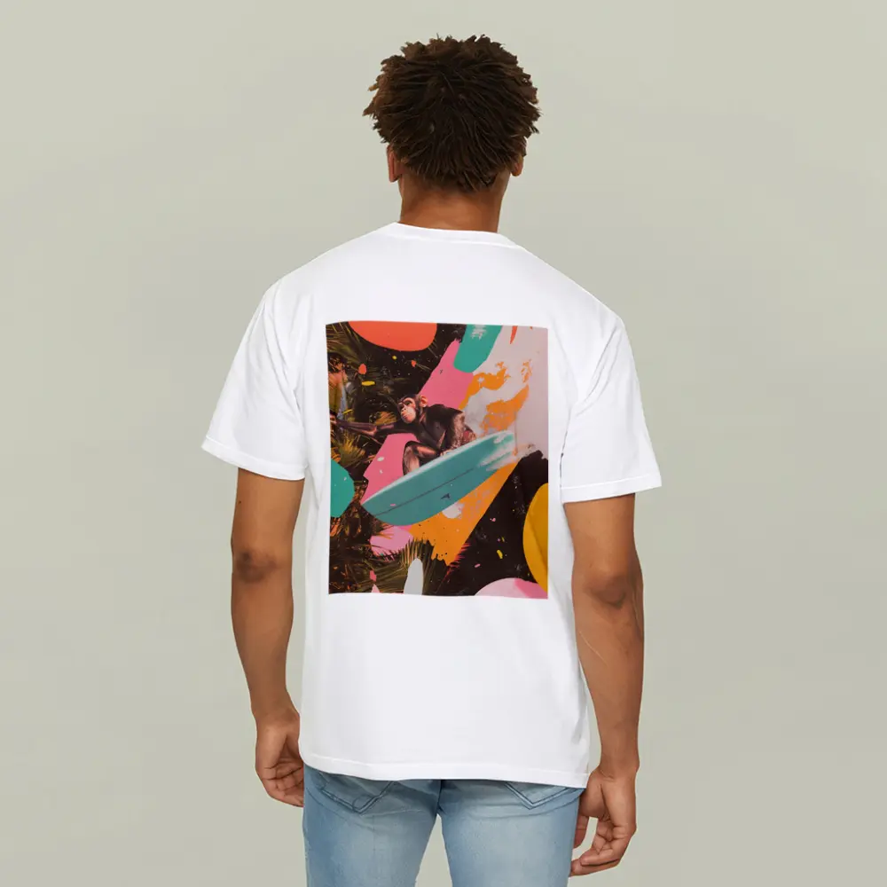 Chimpanzee Surfing Colorful Pop Art Collage – T-Shirts