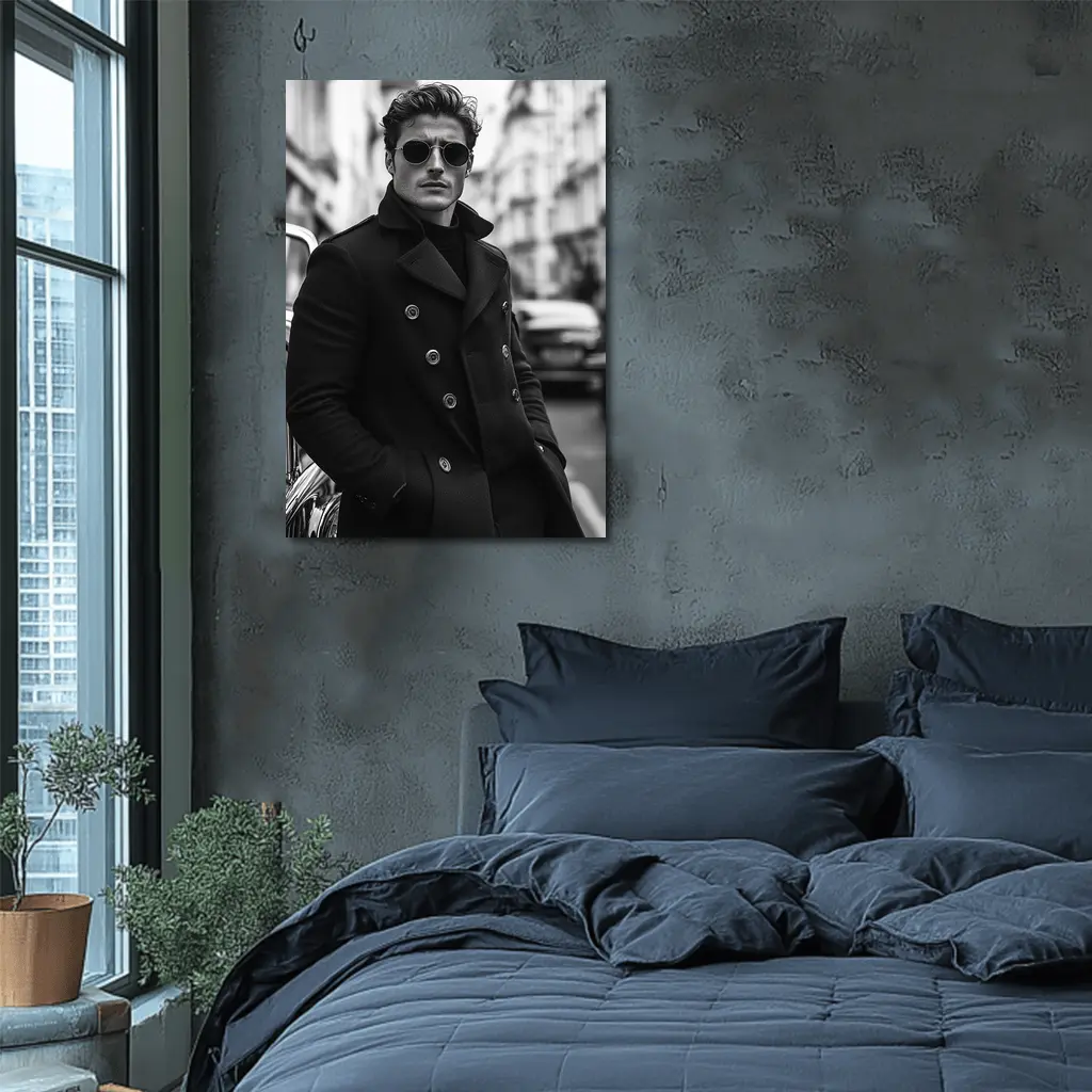 Stylish Man Black Coat City Street – Wall Art