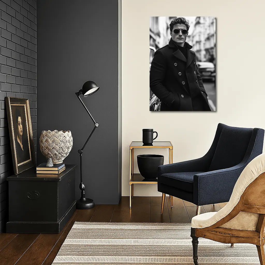 Stylish Man Black Coat City Street – Wall Art