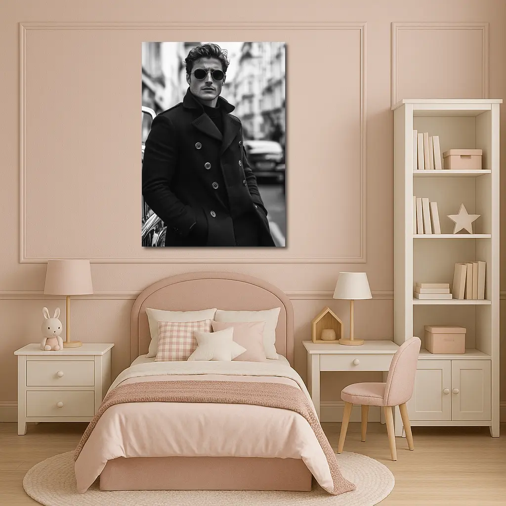 Stylish Man Black Coat City Street – Wall Art