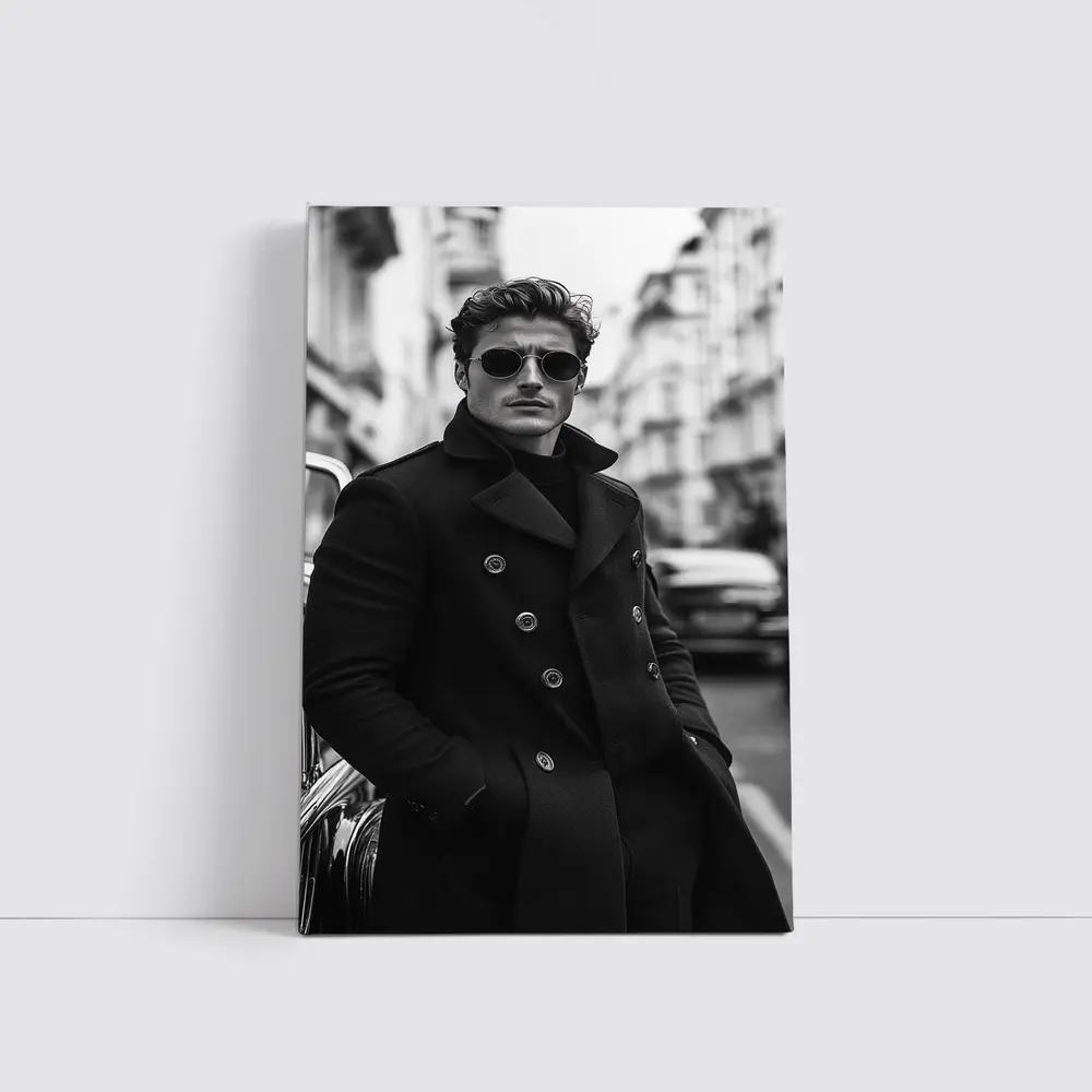 Stylish Man Black Coat City Street – Wall Art