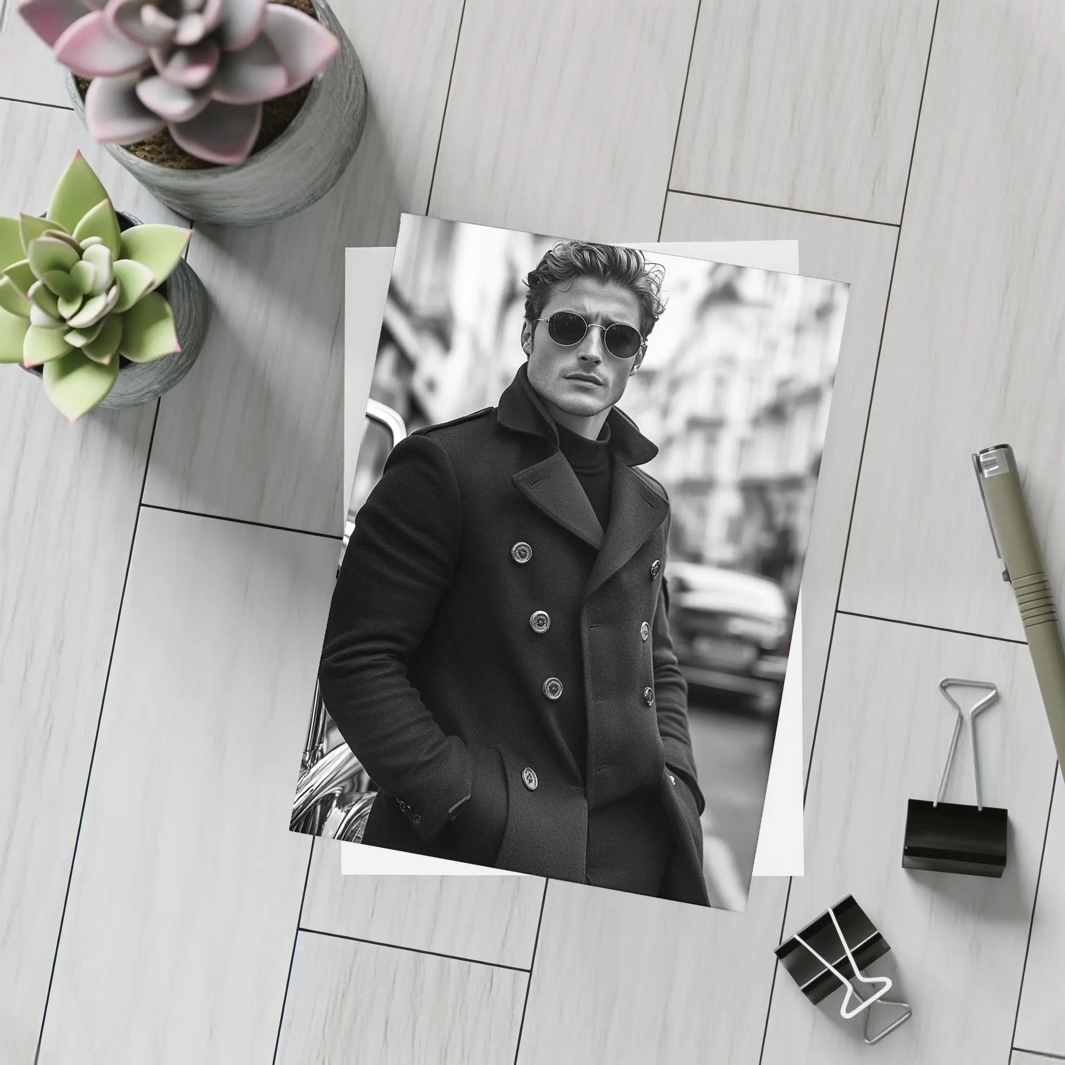 Stylish Man Black Coat City Street – Postcards