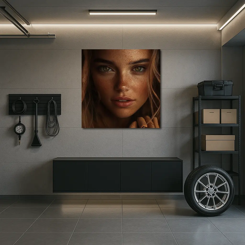 Young Woman Green Eyes Freckles Portrait – Wall Art