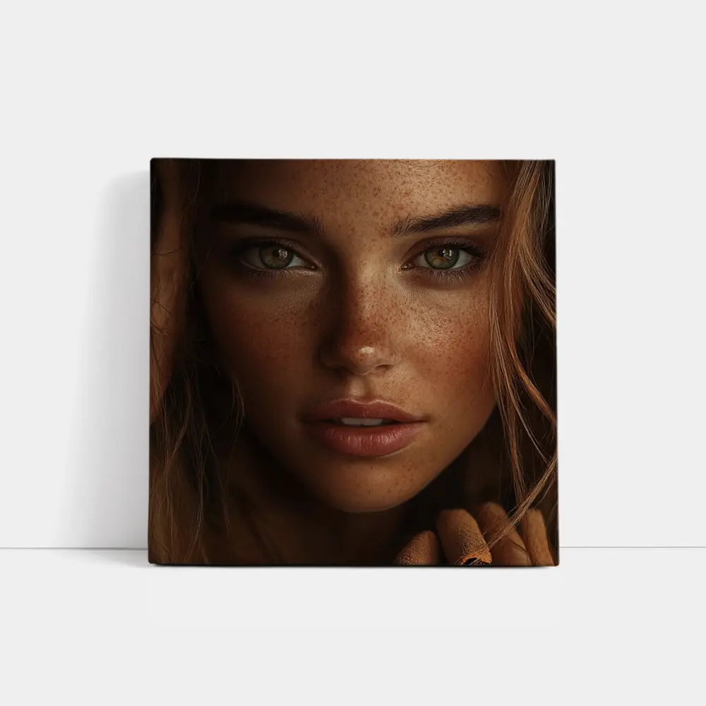 Young Woman Green Eyes Freckles Portrait – Wall Art