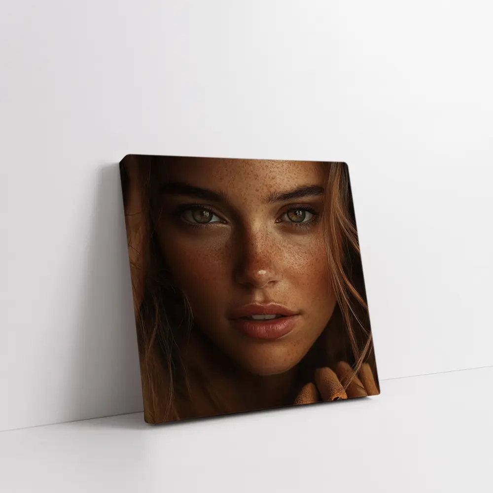 Young Woman Green Eyes Freckles Portrait – Wall Art