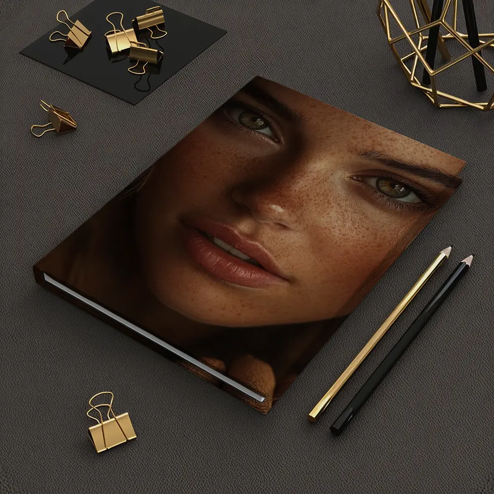 Young Woman Green Eyes Freckles Portrait – Notebooks