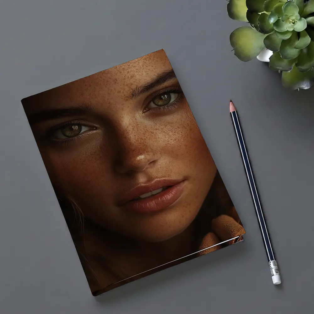 Young Woman Green Eyes Freckles Portrait – Notebooks