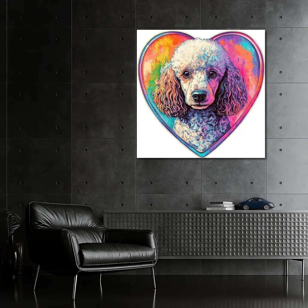 Poodle Portrait Colorful Heart Background Art – Wall Art