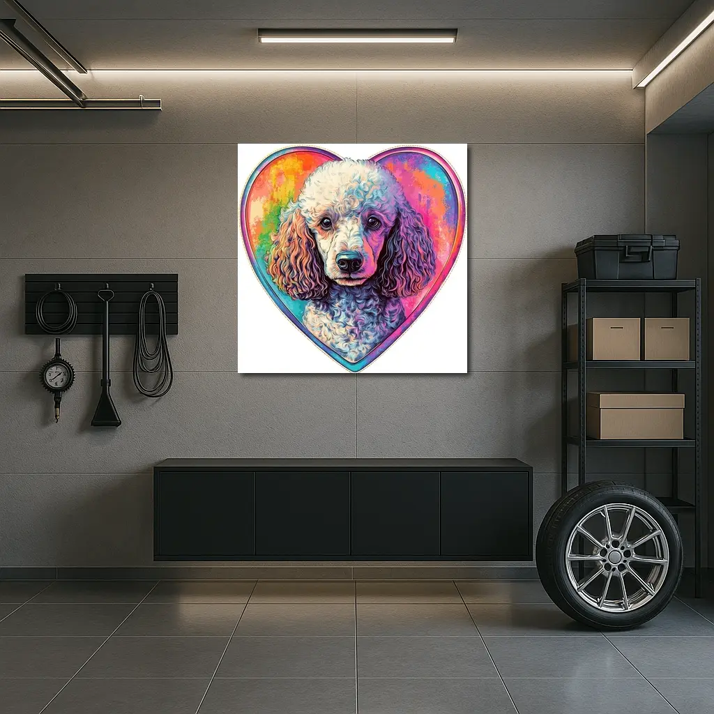 Poodle Portrait Colorful Heart Background Art – Wall Art