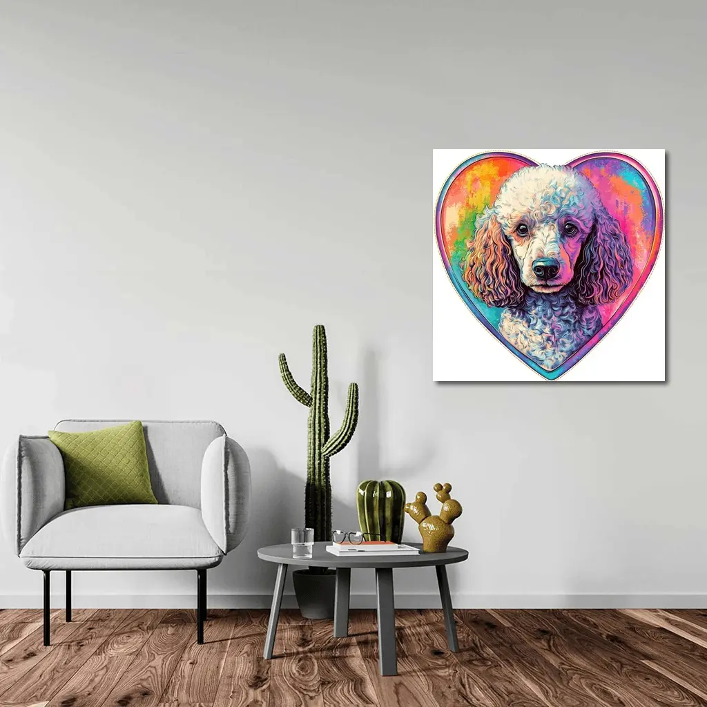 Poodle Portrait Colorful Heart Background Art – Wall Art