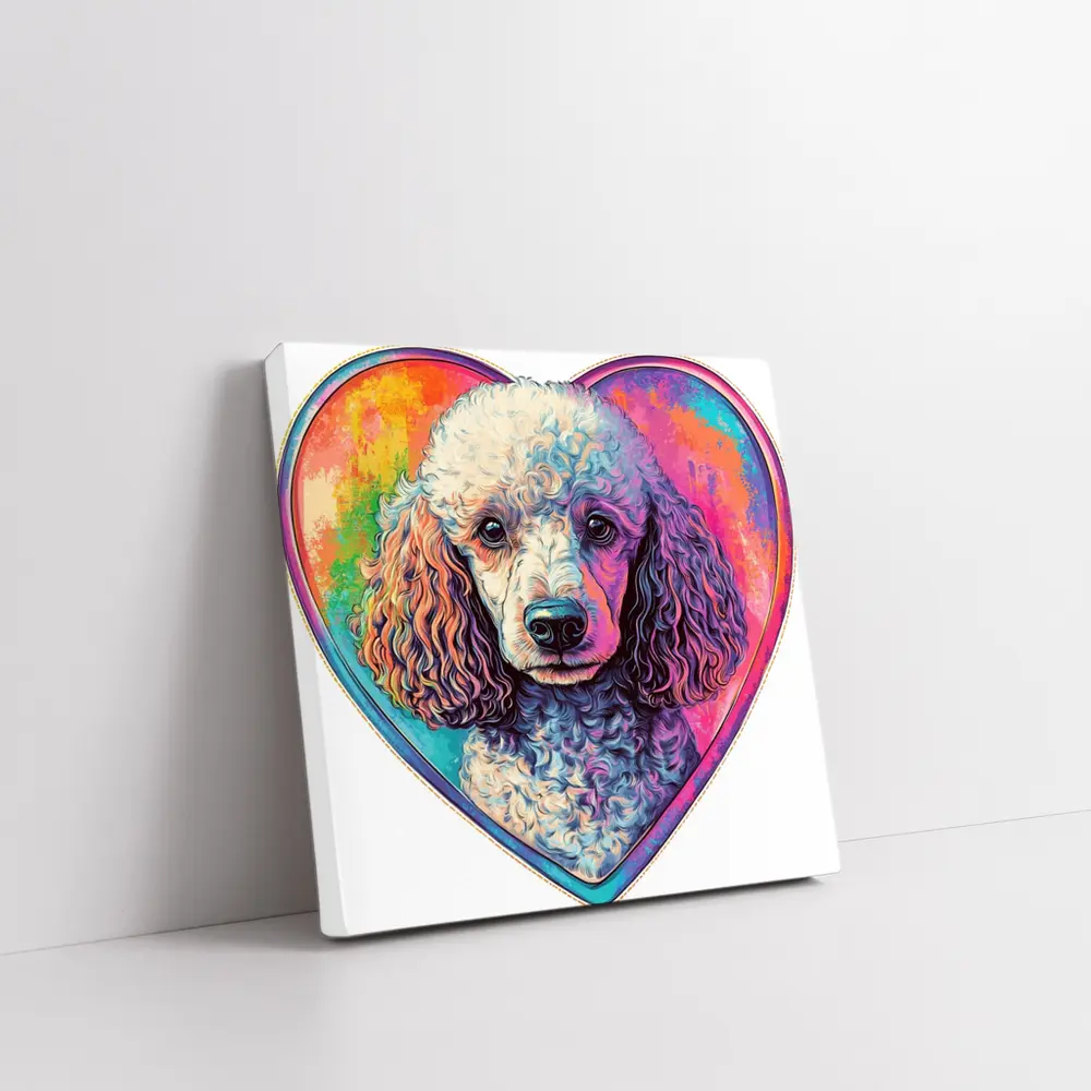 Poodle Portrait Colorful Heart Background Art – Wall Art