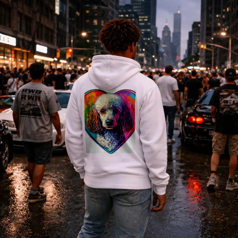 Poodle Portrait Colorful Heart Background Art – Hoodies