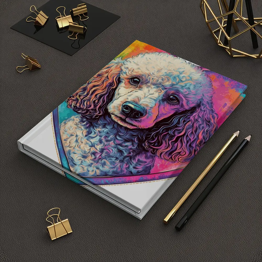 Poodle Portrait Colorful Heart Background Art – Notebooks