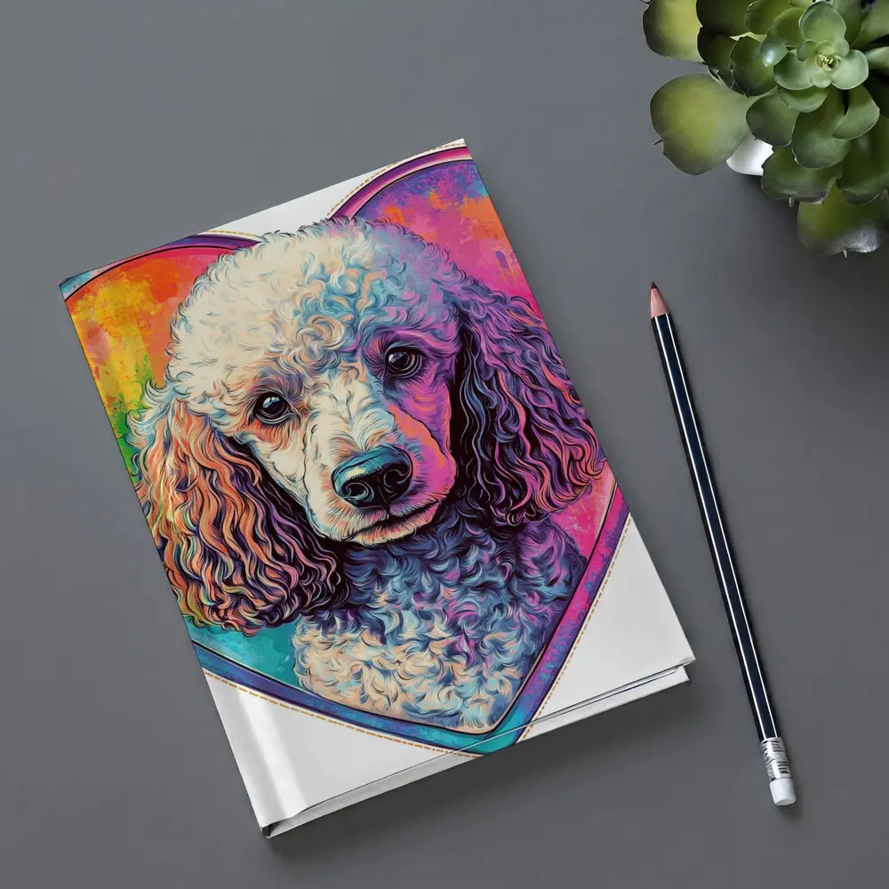 Poodle Portrait Colorful Heart Background Art – Notebooks