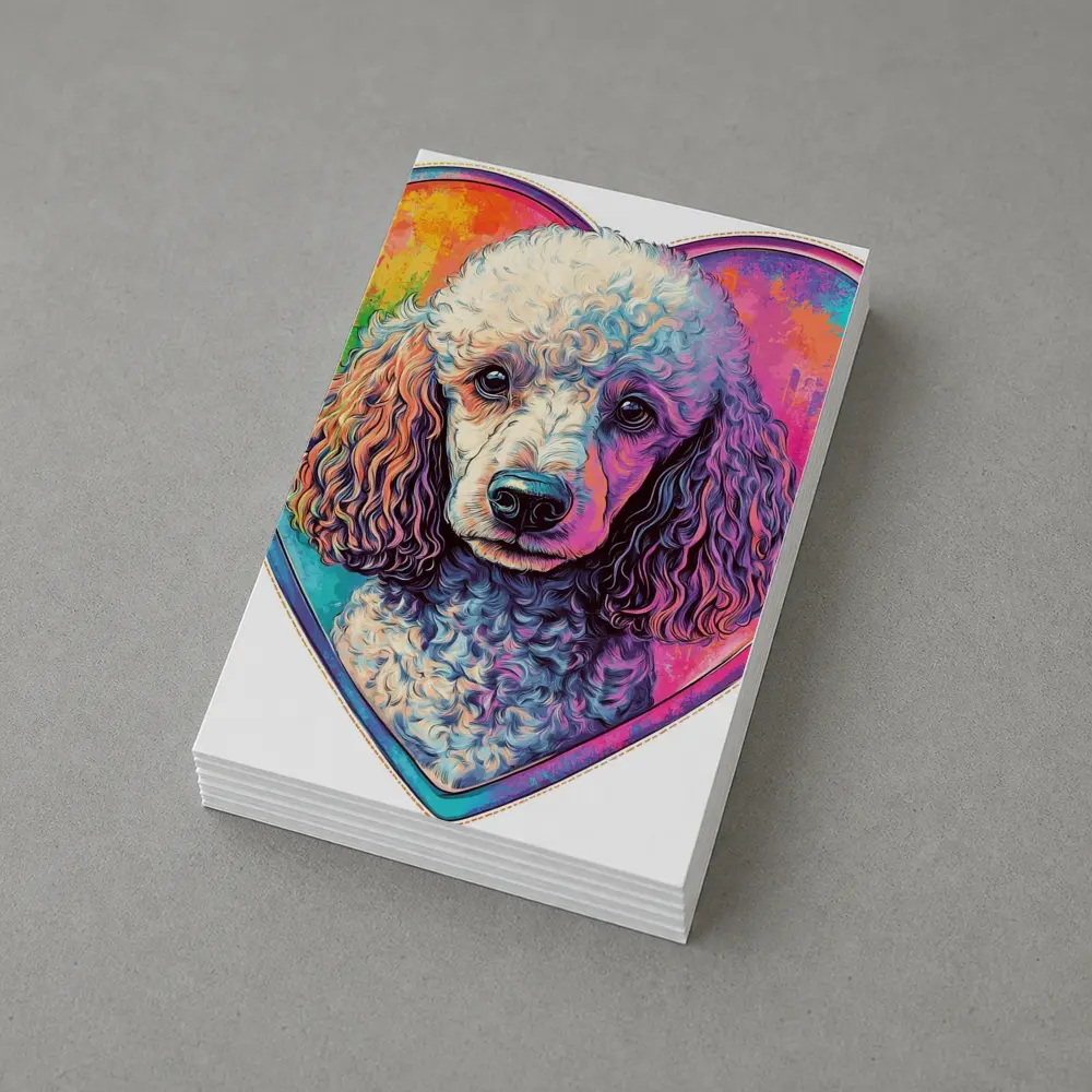 Poodle Portrait Colorful Heart Background Art – Postcards