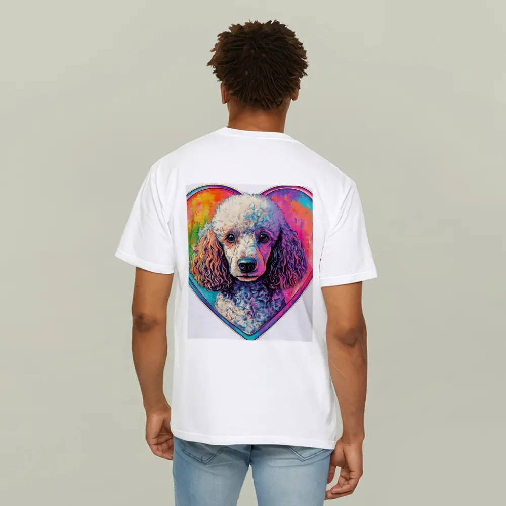 Poodle Portrait Colorful Heart Background Art – T-Shirts